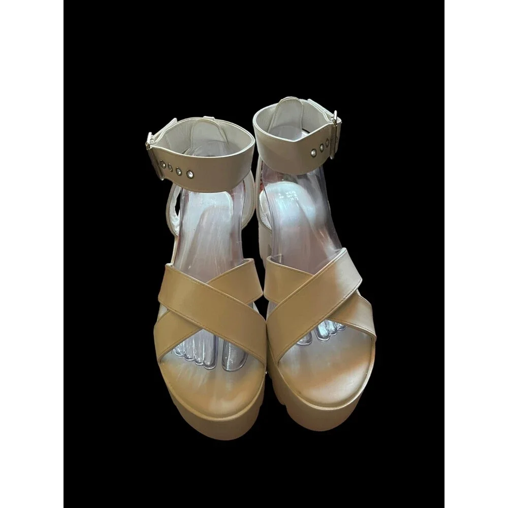 White Platform Sandals, Size 9
